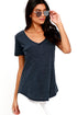 Sexy Marled Blue Summer Basic Pocket T-shirt